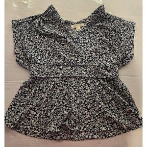 Monteau Navy and White Floral Peplum Blouse